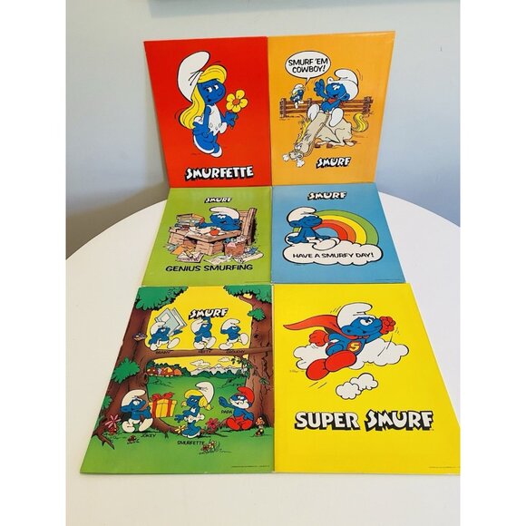 6 Vintage 1982 Smurfs Pocket Folders Mead Wallace Berrie Collectable Smurfs - Picture 1 of 10
